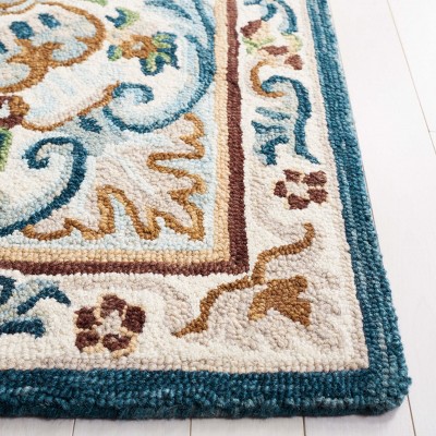 Ivory and Blue Handmade Tufted Wool 3' x 5' Rug