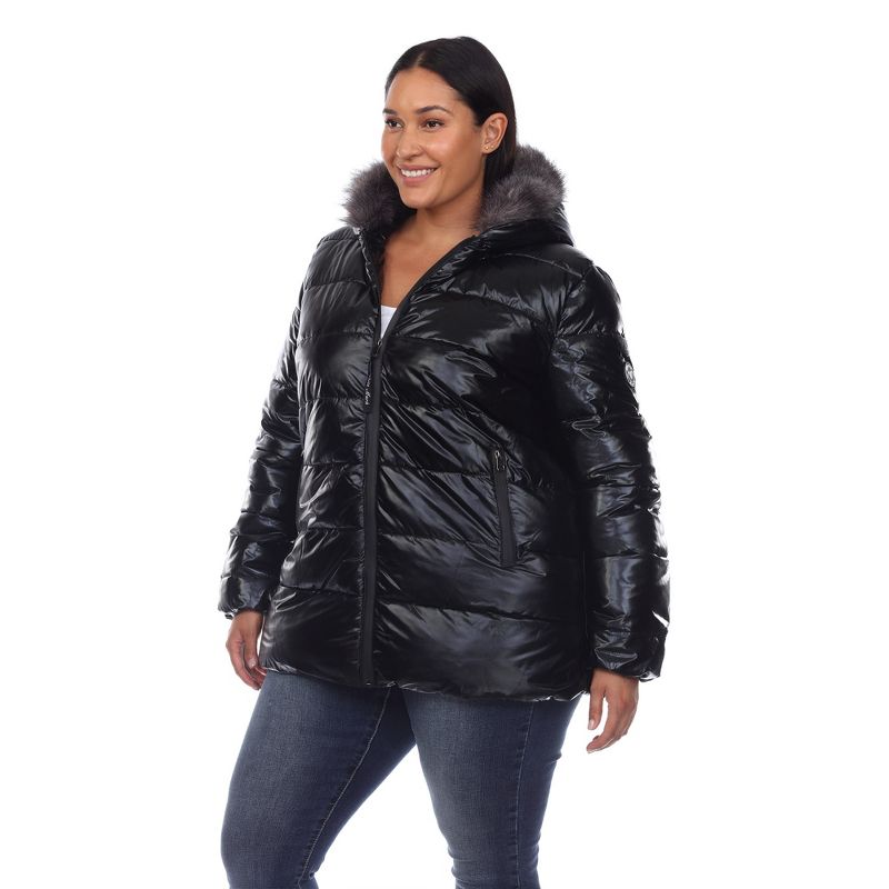 Plus Size Metallic Puffer Coat with Hoodie - White Mark, 2 of 7