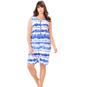 Dreams & Co. Women's Plus Size Zip-Front Terry Romper - 1 of 4