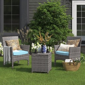 Barton 3PCS Outdoor Patio Set 2 Seating Group with Square Table, Aqua/Brown - 1 of 4