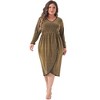 Agnes Orinda Women's Plus Size Sequin Sparkly Glitter Long Sleeve V Neck High Slit Party Cocktail Midi A Line Dresses - 3 of 4