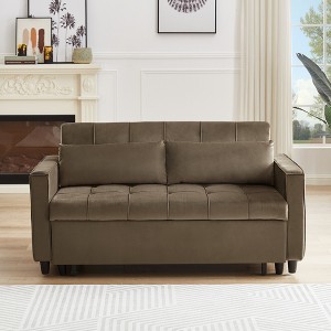 DOMETOUR Convertible Loveseat Sofa Bed with Pull-Out Bed for Living Room Bedroom, Adjustable Backrest Sleeper with 2 Pillows - 1 of 4