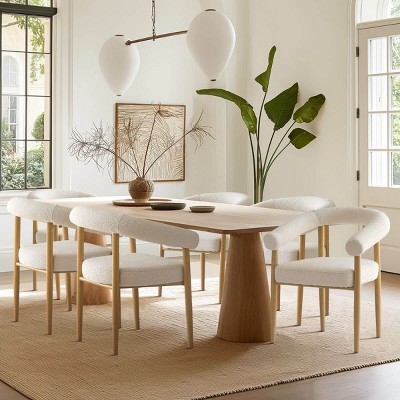 Beige Boucle Dining Chairs with Arm Set of 6 Modern Upholstered Chairs with Cruved Backest for Dining Room,Living Room,Kitchen Chair-Tanpinhause
