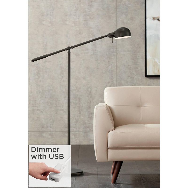360 Lighting Traditional Pharmacy Floor Lamp with USB Charging Port 55" Tall Dark Bronze Dome Shade Adjustable Arm Living Room Reading, 2 of 10
