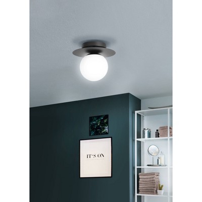 Arenales 9" Black Semi-Flush Mount Light with Opal Glass Shade