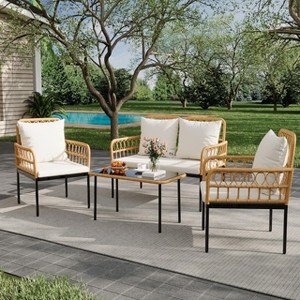 4 Pieces Outdoor Wicker Patio Conversation Bistro Set - 1 of 4