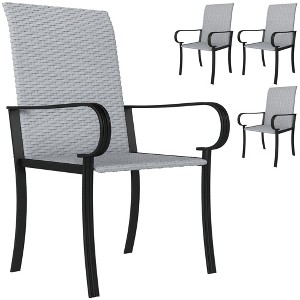 Outsunny Outdoor Wicker Dining Chairs, All-Weather Rattan Armchairs with Armrests, Steel Frame, High Back and Deep Seating - 1 of 4