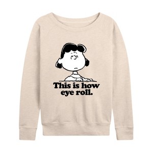 Women's - Peanuts - This Is How Eye Roll Lightweight French Terry Wide Neck Long Sleeve Shirt - 1 of 4