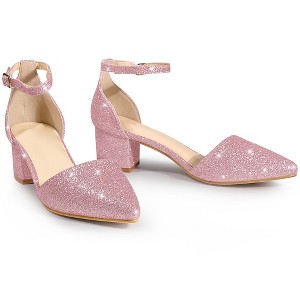 Perphy Women's Glitter Pointed Toe Chunky Heel Dress Pumps - 1 of 4