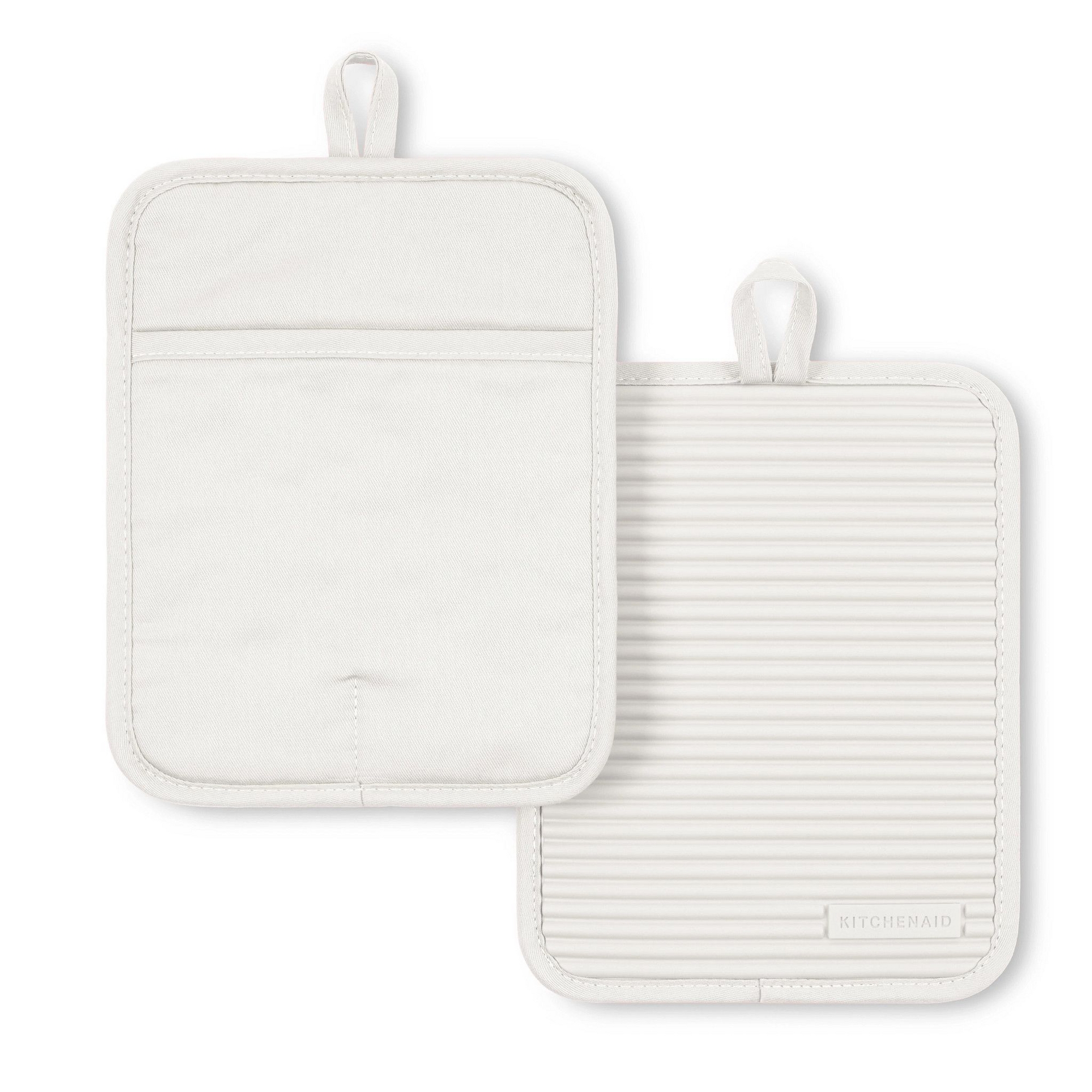 KITCHENAID Ribbed Soft Silicone Pot Holder 2-Pack Set, Porcelain, 7"x9"