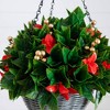 Nearly Natural 24" Pre-Lit UV Resistant Artificial Red Tip Photinia and Gold Berries Hanging Basket (Indoor/Outdoor) - 4 of 4