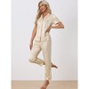 cheibear Women's Satin Button Down Short Sleeve Sleepwear with Long Pants Pajama Set - 2 of 4