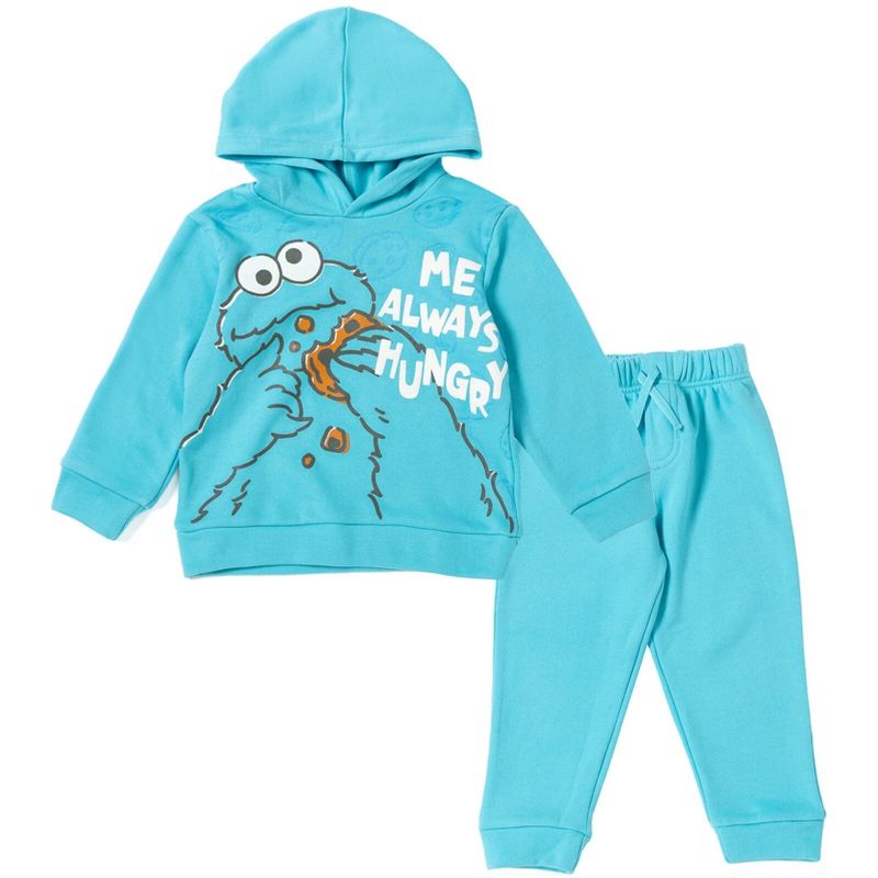 Sesame Street Elmo Cookie Monster Fleece Pullover Hoodie and Pants Outfit Set Toddler, 1 of 8