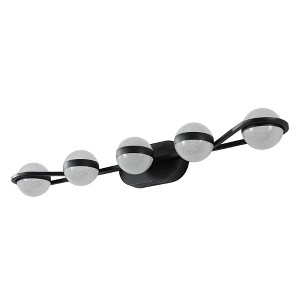 VYNXARIA Black Wall Lights, 35" Modern Minimalist 5-Light Vanity Fixture with Crystal Sand Shades for Bathroom and Mirror Decor - 1 of 4