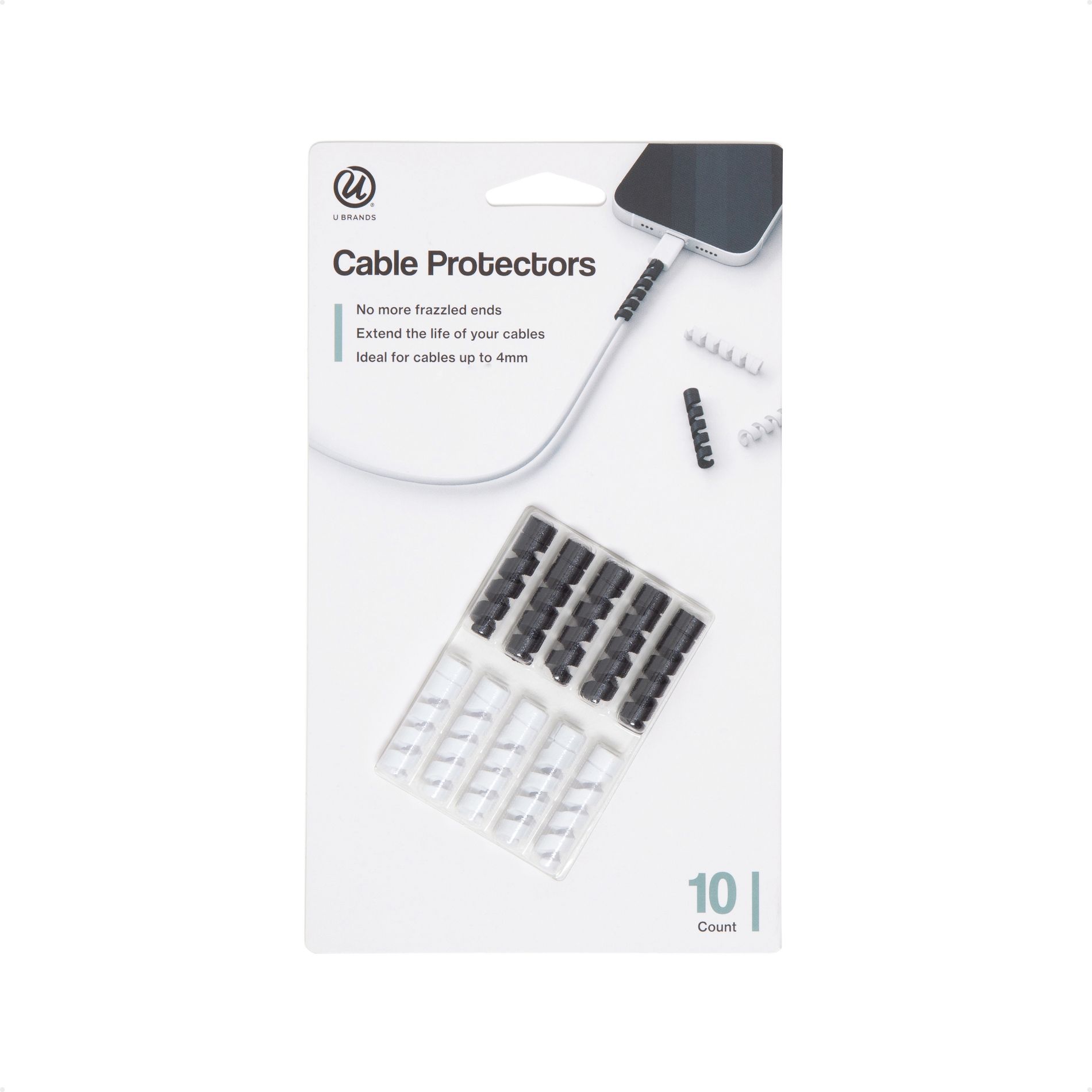 U Brands 10ct Silicone Cord Protectors Black/White