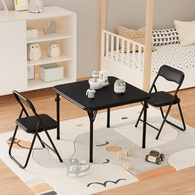 Boys and Girls Folding Table and Chairs Set of 3, Portable Table and Chair with Pu Soft Cushion,Suitable