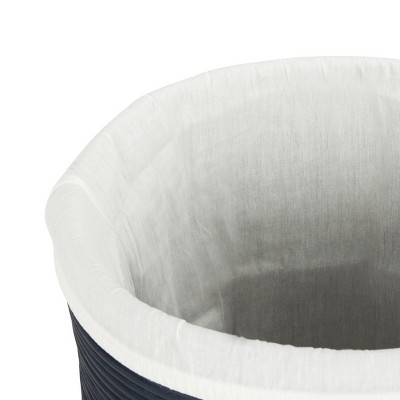 Navy and White Rattan Upright Hamper with Lid