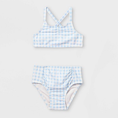 Toddler Girls' 2pc Gingham Check Print Bikini Set - Cat & Jack™ Blue 12M