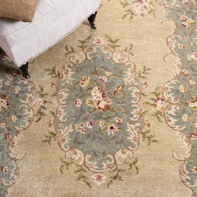 Ivory and Light Blue Hand-Tufted Wool Round Rug, 8' x 10'