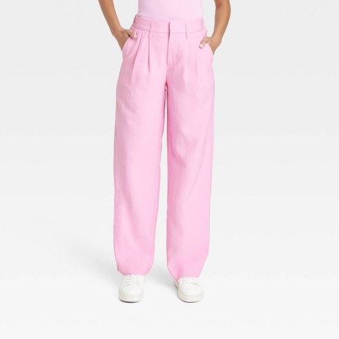 Women's High-rise Wide Leg Linen Pull-on Pants - A New Day™ Pink S : Target