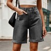 Women's Summer Long Jeans Shorts High Rise Loose-Fit Wide Leg Denim Shorts Stretchy Dad Y2K Shorts with Pockets - 3 of 4