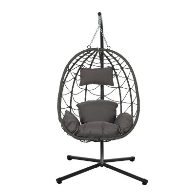 Coolbibila-Egg Chair With Stand, Swing Chair Patio With Cushions, Wicker Hanging Egg Chair, Hanging Basket Chair With Stand