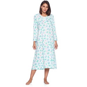 Casual Nights Women's Long Floral & Lace Henley Nightgown - 1 of 4