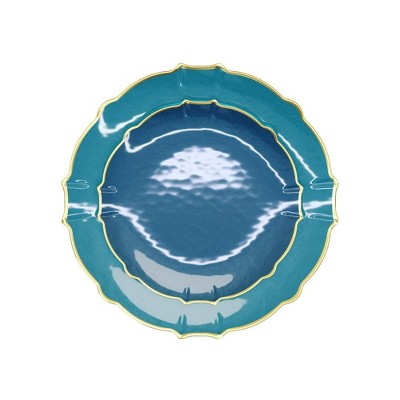 Peacock Blue and Gold Rim Plastic Disposable Plates Set, 40 Pieces