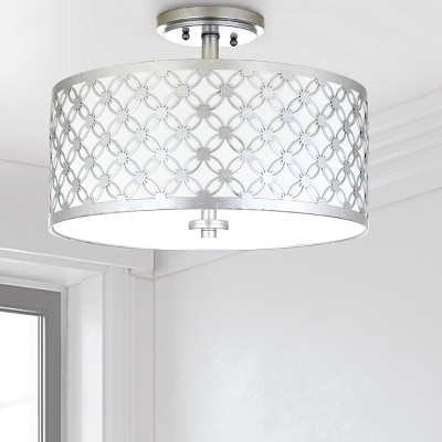 Contemporary 16'' Silver Drum Flush Mount Ceiling Lamp