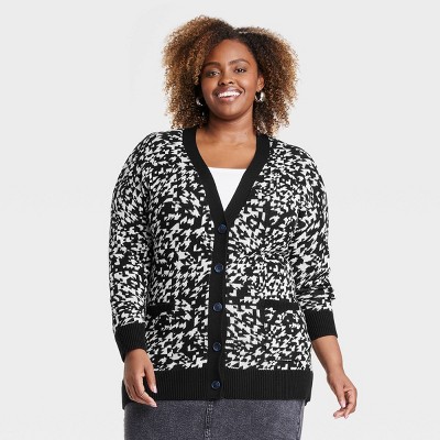 Black and white outlet leopard cardigan