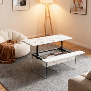 ORRD 43.3" Lift Top Coffee Table with Storage, Black Marble Glass, Space Saving for Living Room Office，Natural Wood - 1 of 4
