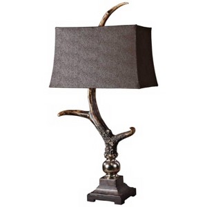 Uttermost Rustic Traditional Table Lamp 34 1/4" Tall Burnished Ivory Stag Horn Deer Chocolate Shade for Living Room Bedroom House - 1 of 1