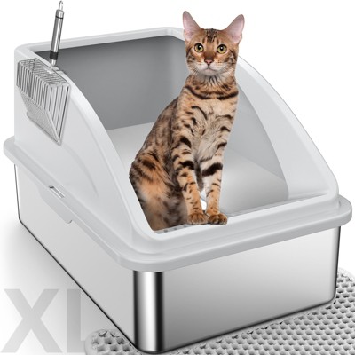 JOEJOY Metal Cat Litter Box,Large Stainless Steel Cat Litter Box,High Side,Anti-Leakage,Non-Sticky, Easy Clean,Odorless