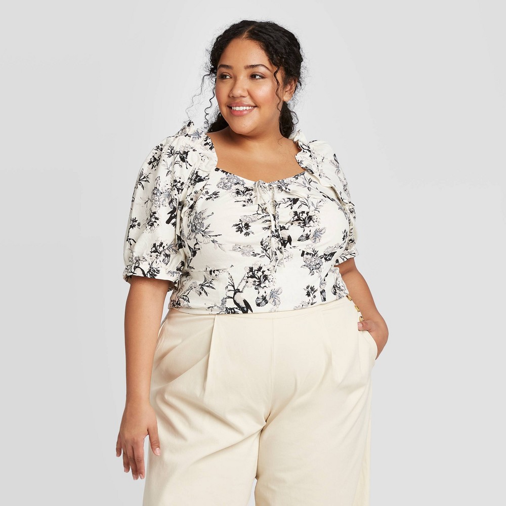 Women's Plus Size Floral Print Elbow Sleeve Blouse - Who What Wear Cream 4X, Women's, Size: 4XL, Ivory was $27.99 now $19.59 (30.0% off)