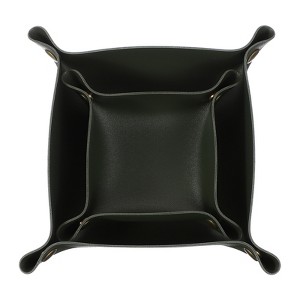 Unique Bargains PU Leather Anti-Slip Square Key Jewelry Valet Tray 4.9" x 4.9" 2 Pcs Dark Green - 1 of 4