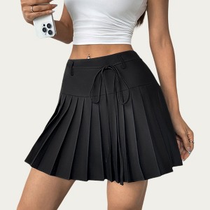 Anna-Kaci Women’s Pleated Mini Skirt with Structured Waistband Adjustable Tie Detail and Crisp Folded Panels - 1 of 4