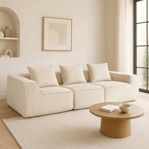 Mocamel Modular Corduroy Sectional Sofa, 3-Seat Compressed All-Foam Couch with Deep Seat for Living Room,Brown - 1 of 4