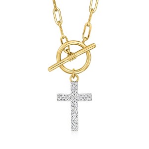 Ross-Simons 0.15 ct. t.w. Diamond Cross Paper Clip Link Toggle Necklace in 18kt Gold Over Sterling - 1 of 2