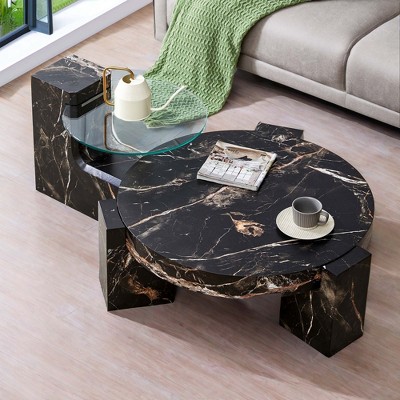 NicBex Modern Detachable 2-Decker Round Nesting Coffee Table with Glass Top for Living Room