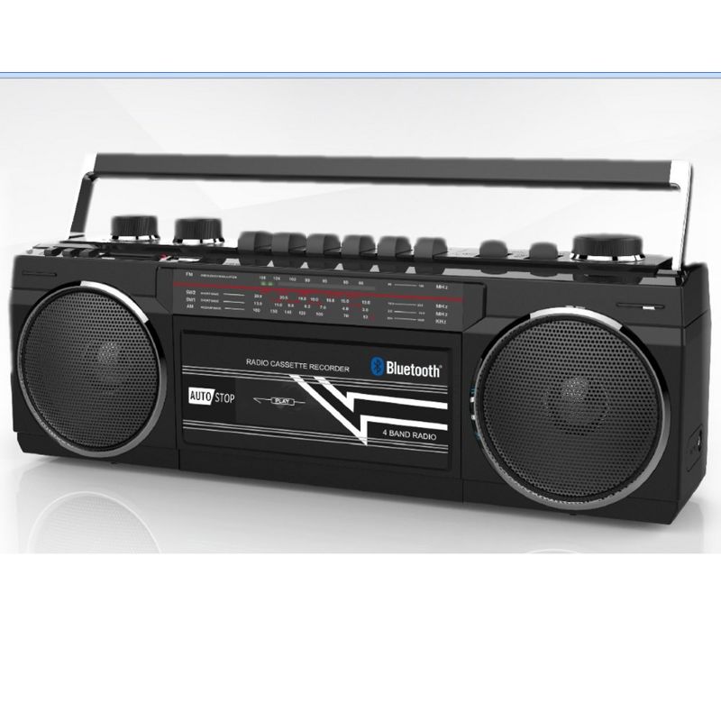Riptunes Retro AM/FM/SW Radio + Cassette Boombox with Bluetooth and USB/SDHC Playback, Black, 2 of 4
