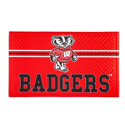 Evergreen NCAA Wisconsin Badgers Embossed Mat Cross Hatch Indoor and Outdoor Doormat