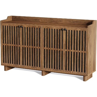 Tribesigns 55-inch Rustic Brown Farmhouse Kitchen Storage Cabinet with 4 Doors and Adjustable Shelves, Wood Credenzas Coffee Bar Cabinet for Living