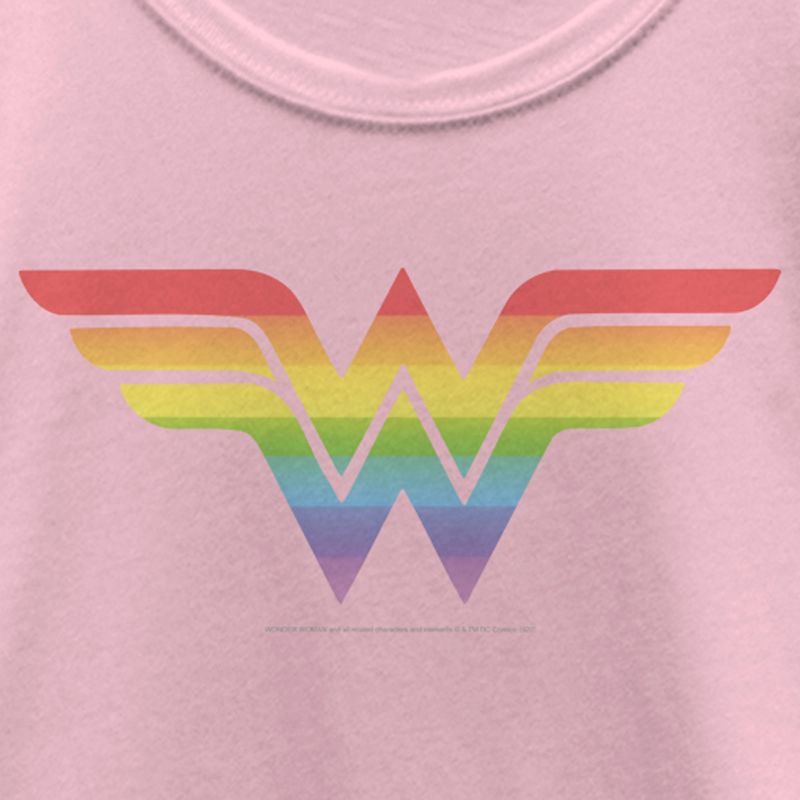 Girl's Wonder Woman Rainbow Classic Logo T-Shirt, 2 of 5