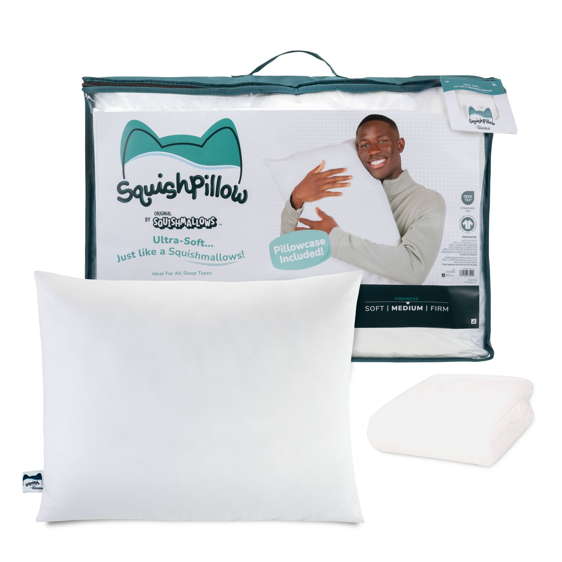 SquishPillow by Original Squishmallows Medium Bed Pillow and Ultra Soft Pillowcase Cover