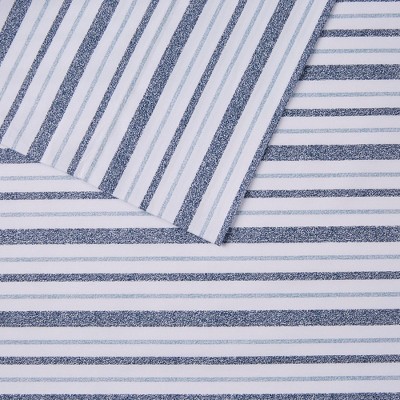 Full Blue Stripe Cotton Percale Sheet Set