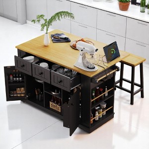 53" Rolling Kitchen Island Cart with Drop Leaf, Outlet, Internal Storage Racks, 5 Wheels, Large Farmhouse Kitchen Storage Cabinet, Kitchen Cabinets - 1 of 4