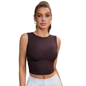 INSPIRE CHIC Women's Sleeveless Ribbed Waist-Cinched Workout Tank Top with Dual Side Pleats - 1 of 4