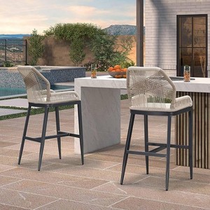 PURPLE LEAF 2 Pieces Bar Stools Patio Modern Rattan Barstools Aluminum Woven Tall Bar Chairs with Cushions for Outdoor Kitchen Island Garden - 1 of 1