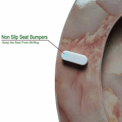 Pink Marble Print Round Wooden Toilet Seat with Metal Hinges