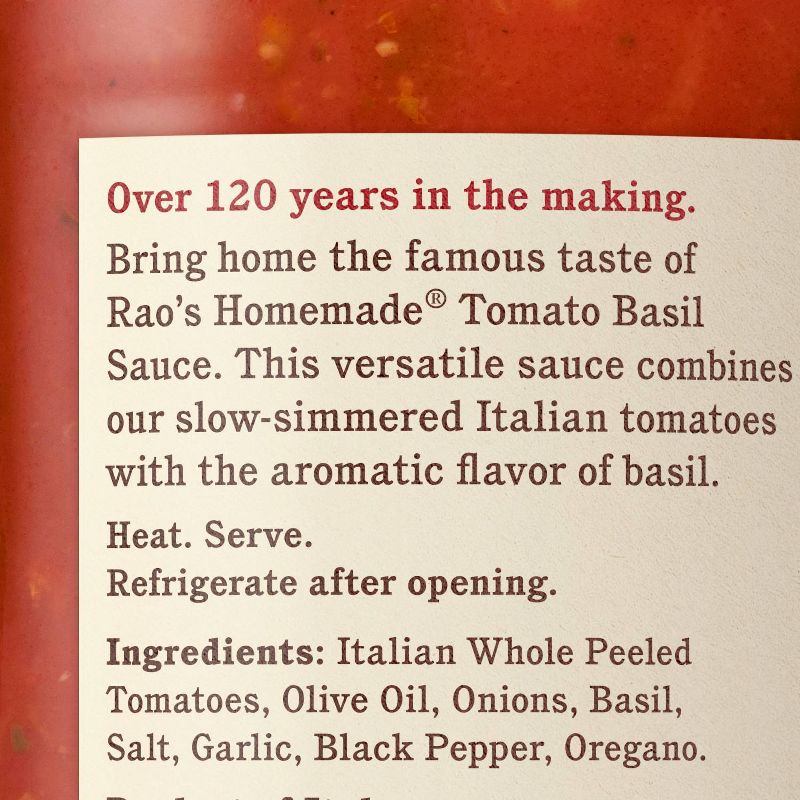 Rao&#39;s Homemade Tomato Basil Pasta Sauce Premium Quality All Natural Tomato Sauce &#38; Pasta Sauce Keto Friendly &#38; Carb Conscious - 24oz, 6 of 11